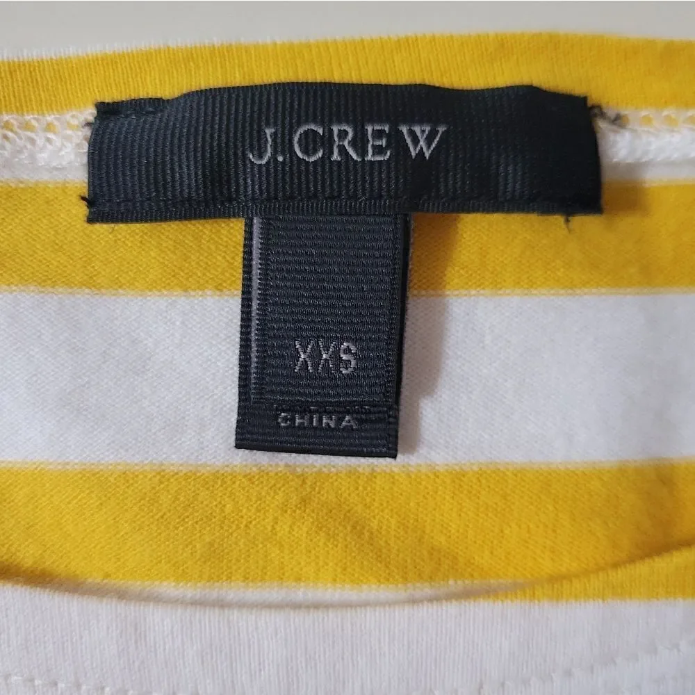 J.Crew Women's Crewneck Yellow Stripe Suede Shoulder Long Sleeve Pullover Top